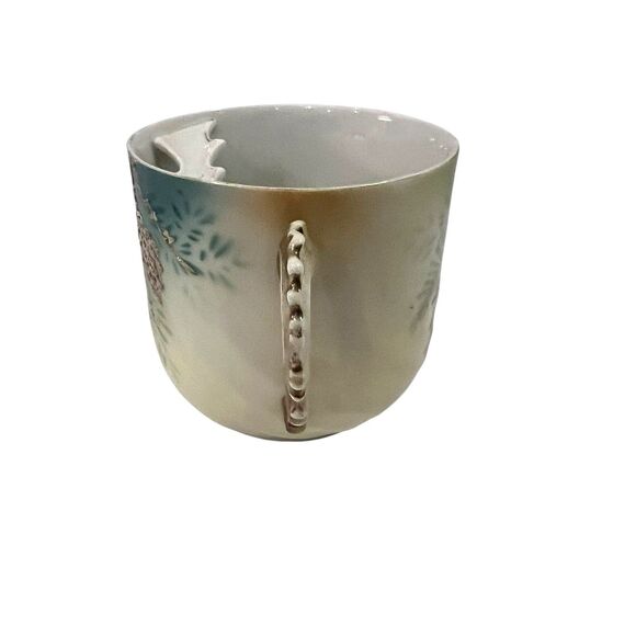 Antique PRUSSIA GERMANY Porcelain Green White Flower Raised Gold Leaves Tea Cup - Picture 6 of 8